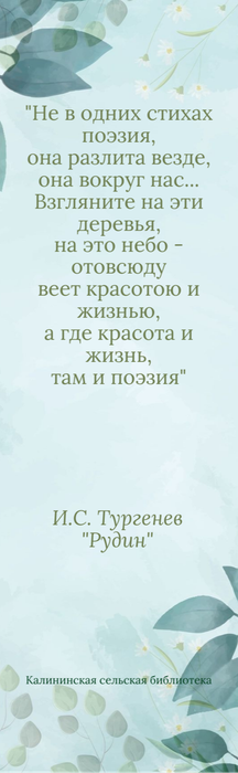 Книжная закладка с цитатой из романа Рудин. Тургенев